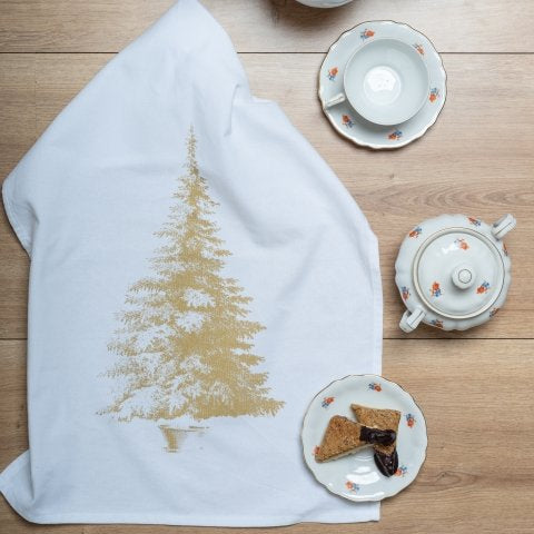 Geschirrtuch Weihnachtsbaum Gold